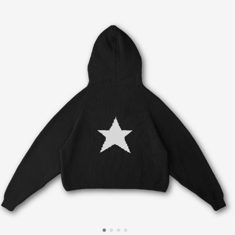 Vwoollo Star Knit Hoodie Black White Star L